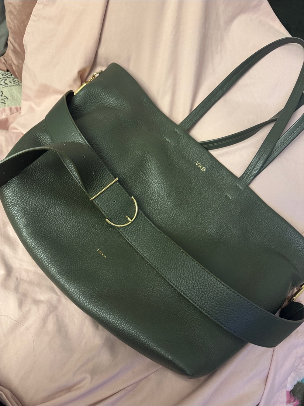 Cuyana Olive Green Leather Easy Tote with Strap, tote handles and bag insert !!!